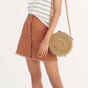 MADEWELL High Waist Snap Button A-Line Mini Skirt Cut-Off Hem Twill Camel Size 2